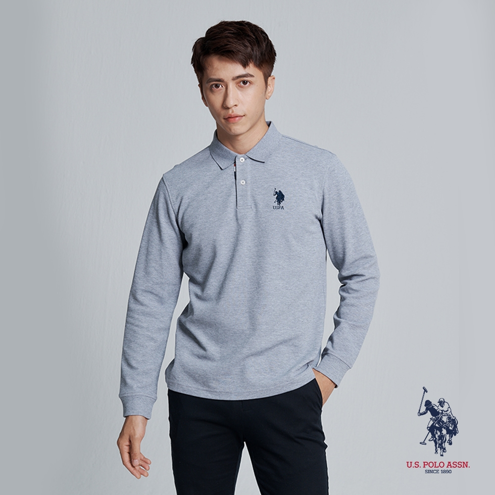 U.S. POLO ASSN. 中馬長袖POLO衫-灰色