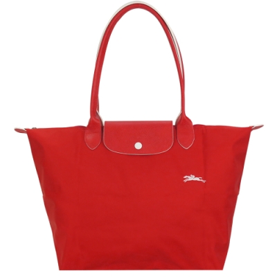 LONGCHAMP Le Pliage Collection刺繡長把摺疊水餃包(大/朱紅)