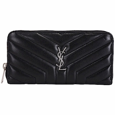 YSL Saint Laurent LOULOU Y字絎縫小羊皮拉鍊長夾(黑色)