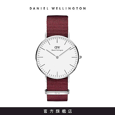 DW 手錶 官方旗艦店 36mm銀框 Classic 玫瑰紅織紋錶