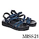 涼鞋 MISS 21 低調奢華燙鑽繫帶異材質拼接厚底涼鞋－藍 product thumbnail 1