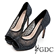 GDC-極致誘惑滿版水鑽水台透膚魚口高跟鞋-黑色 product thumbnail 1