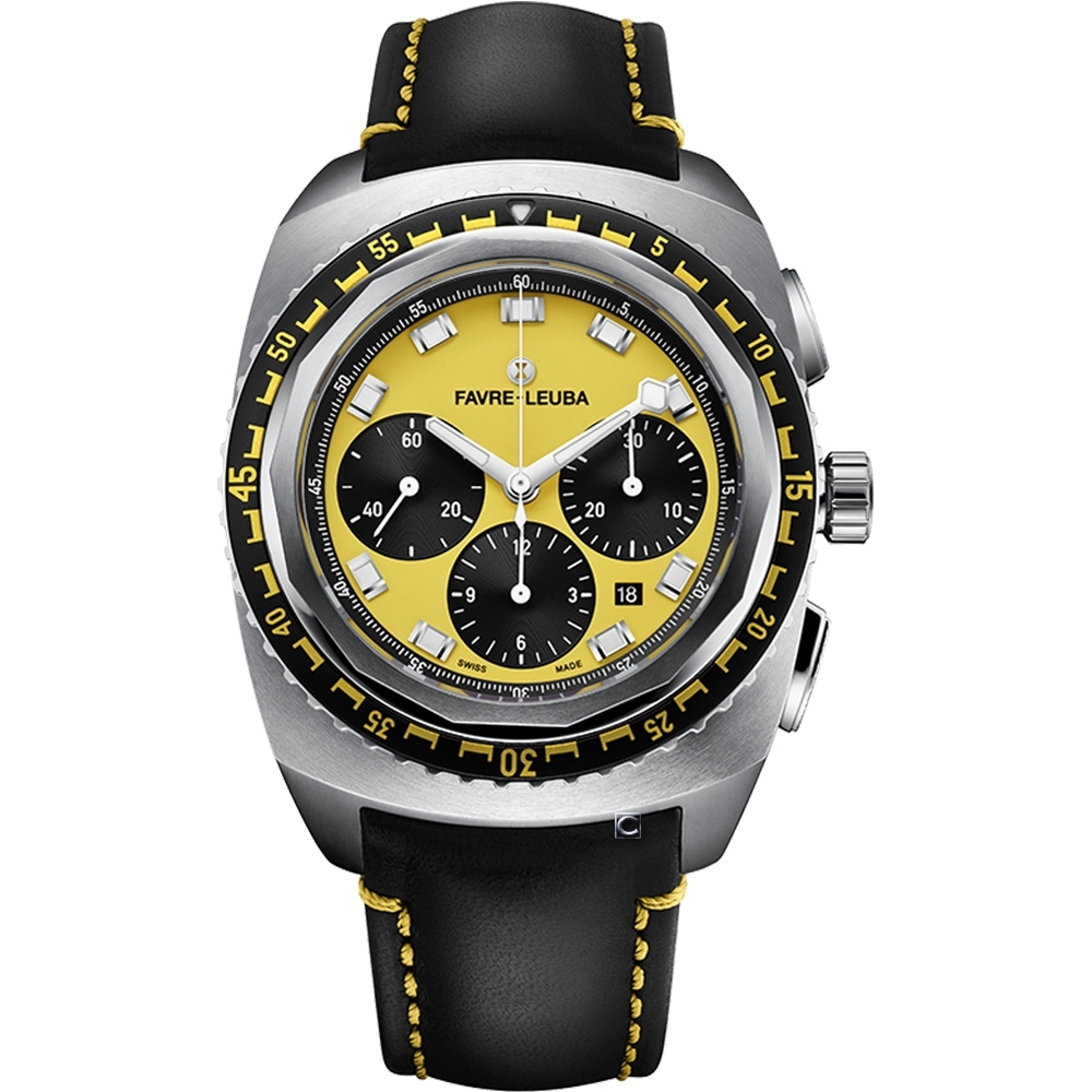 Favre-Leuba域峰表RAIDER系列SEA SKY腕錶-黃x黑皮帶/44mm