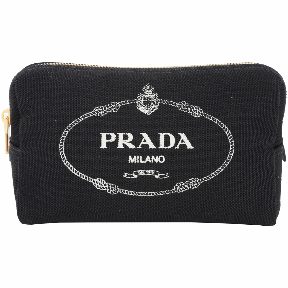 PRADA Canvas 三角狀丹寧帆布化妝包(黑色)