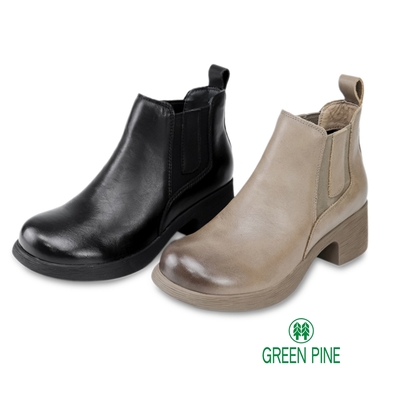 GREEN PINE手感擦色真皮厚底短筒切爾西靴共2色(00710101)