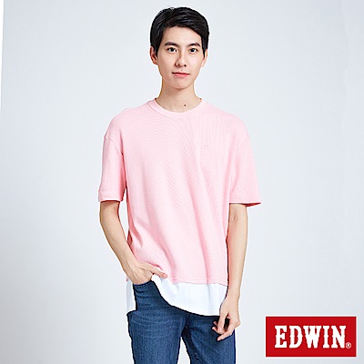 EDWIN 東京系列異材質剪接短袖寬T恤-男-粉色