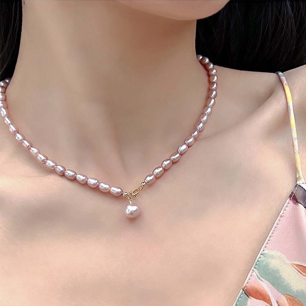 【Paiya 派亞】溫柔法式葡萄紫淡水米形珍珠項鍊輕奢小眾鎖骨鏈女薰衣草浪漫