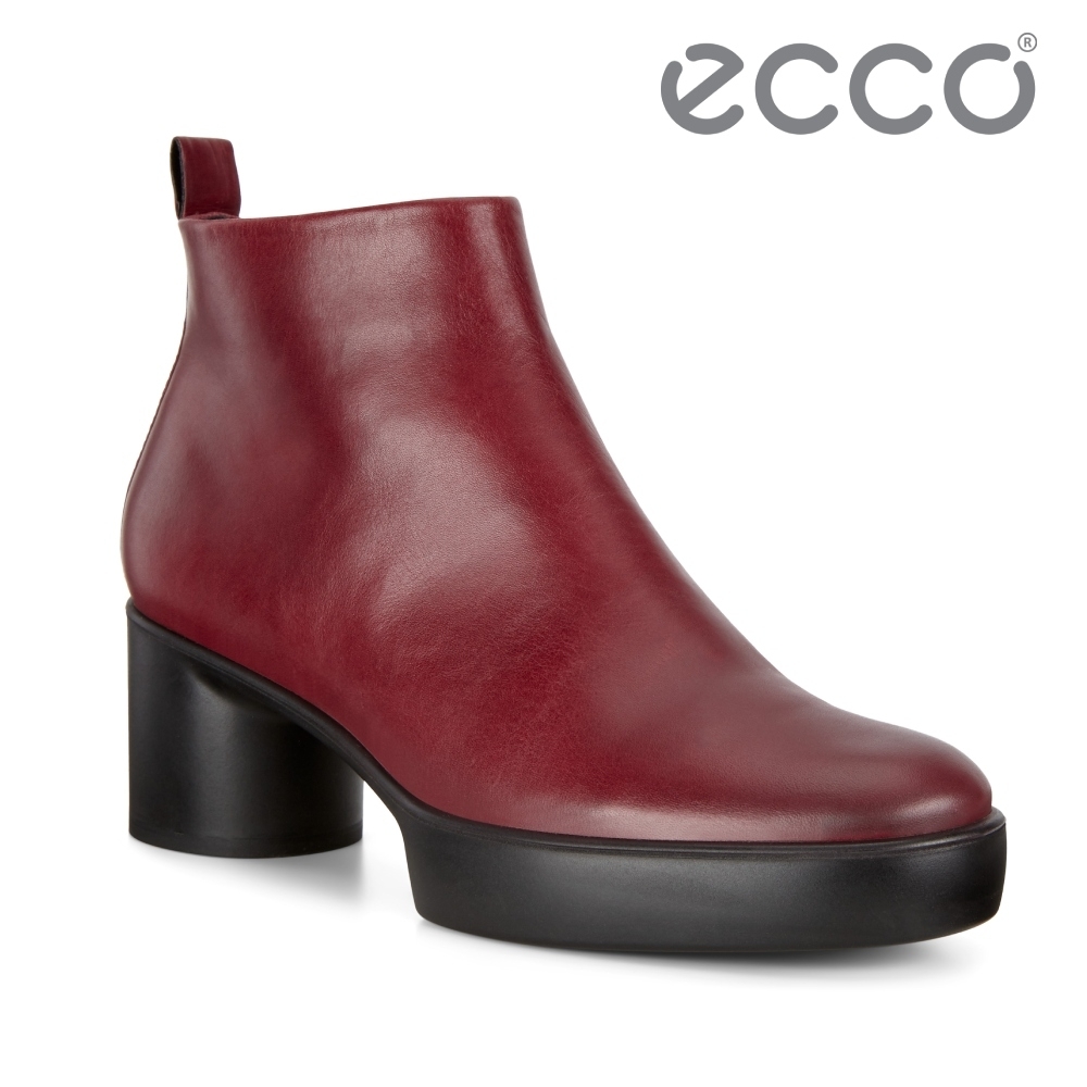 ECCO SHAPE SCULPTED MOTION 35 復古粗跟拉鍊踝靴 女鞋 深酒红