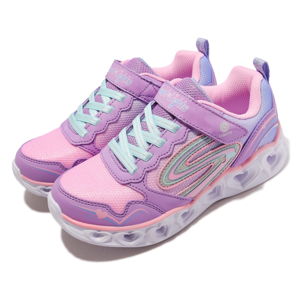 Skechers 休閒鞋 S Lights-Heart Lights 童鞋 中童 紫粉色 漸層 愛心 閃燈 燈鞋 20294LLVMT