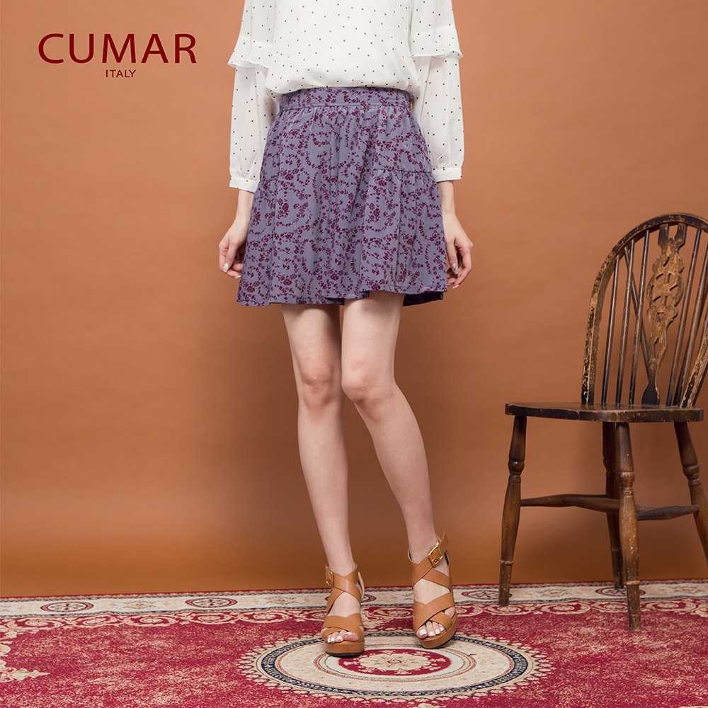 【CUMAR】浪漫甜美印花-女短褲裙(二色/版型顯瘦)