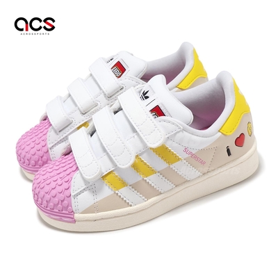 adidas x LEGO 休閒鞋 Superstar CF C 中童 粉黃 聯名 樂高 小朋友 魔鬼氈 愛迪達 IF2910