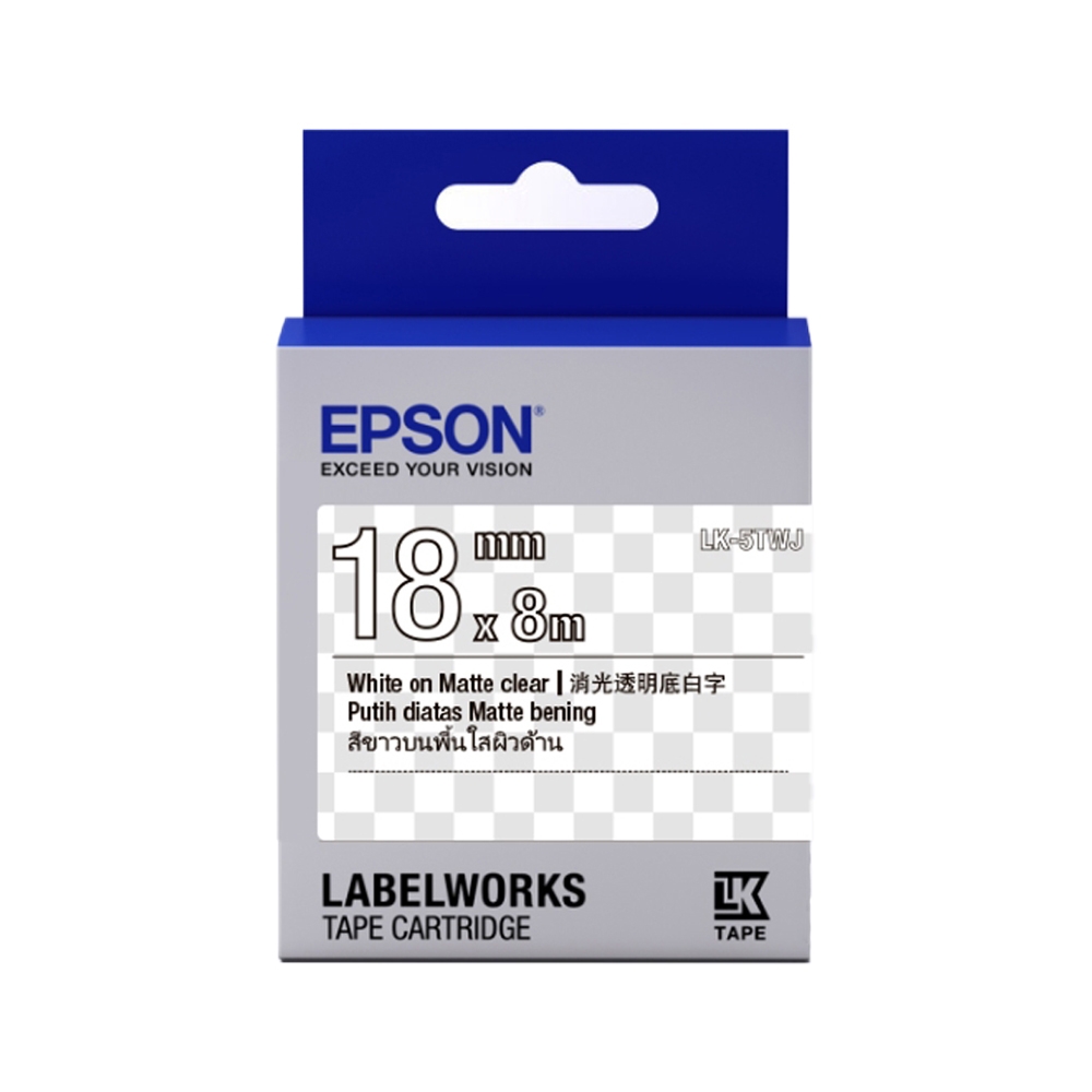 EPSON LK-5TWJ 消光霧面透明底白字 標籤帶 18mm