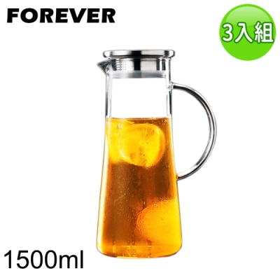 日本FOREVER 耐熱玻璃把手水壺1500ML-3入組