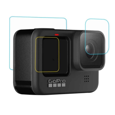 GoPro HERO9 相機鏡頭+(前後)雙螢幕 鋼化玻璃膜 螢幕貼-3片裝