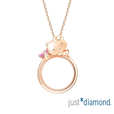 【Just Diamond】Hello Kitty甜蜜寶貝 18K玫瑰金粉寶石項鍊