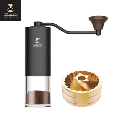 Timemore泰摩栗子G1S 頂級手搖磨豆機(透明粉桶)-藏青黑(義大利進口鍍鈦磨芯)