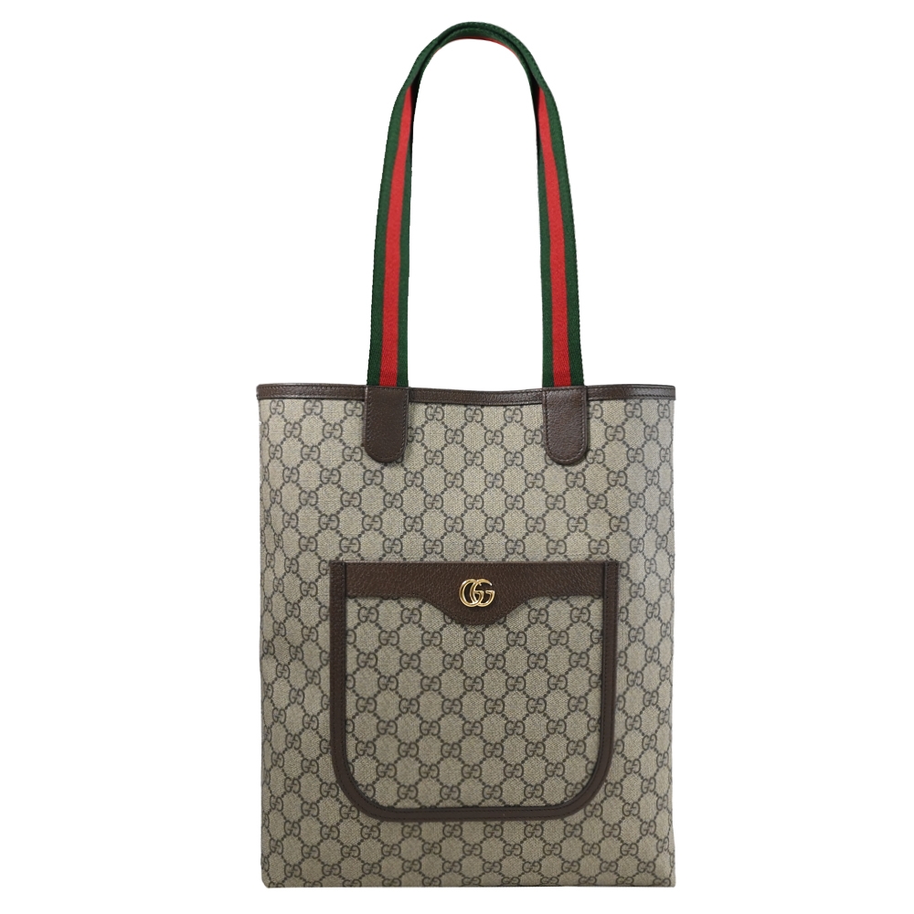 GUCCI Ophidia Tote 經典織帶拼接印花肩背托特包/購物包(駝/棕)