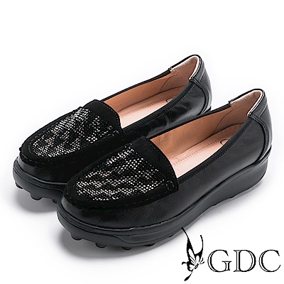 GDC-真皮秋冬閃爍水鑽舒適厚底休閒鞋-黑色