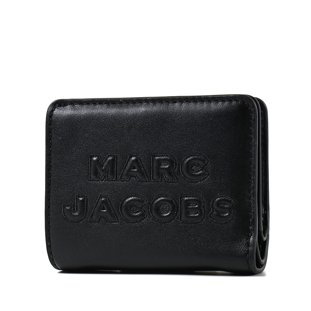 MARC JACOBS 浮雕LOGO牛皮釦式短夾-黑色