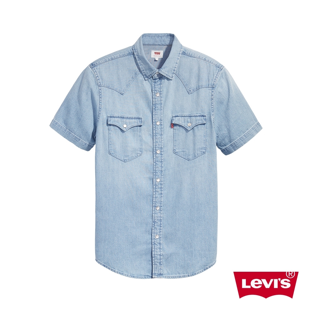 Levis 男款 短袖牛仔襯衫 休閒版型 淺藍水洗 經典雙口袋