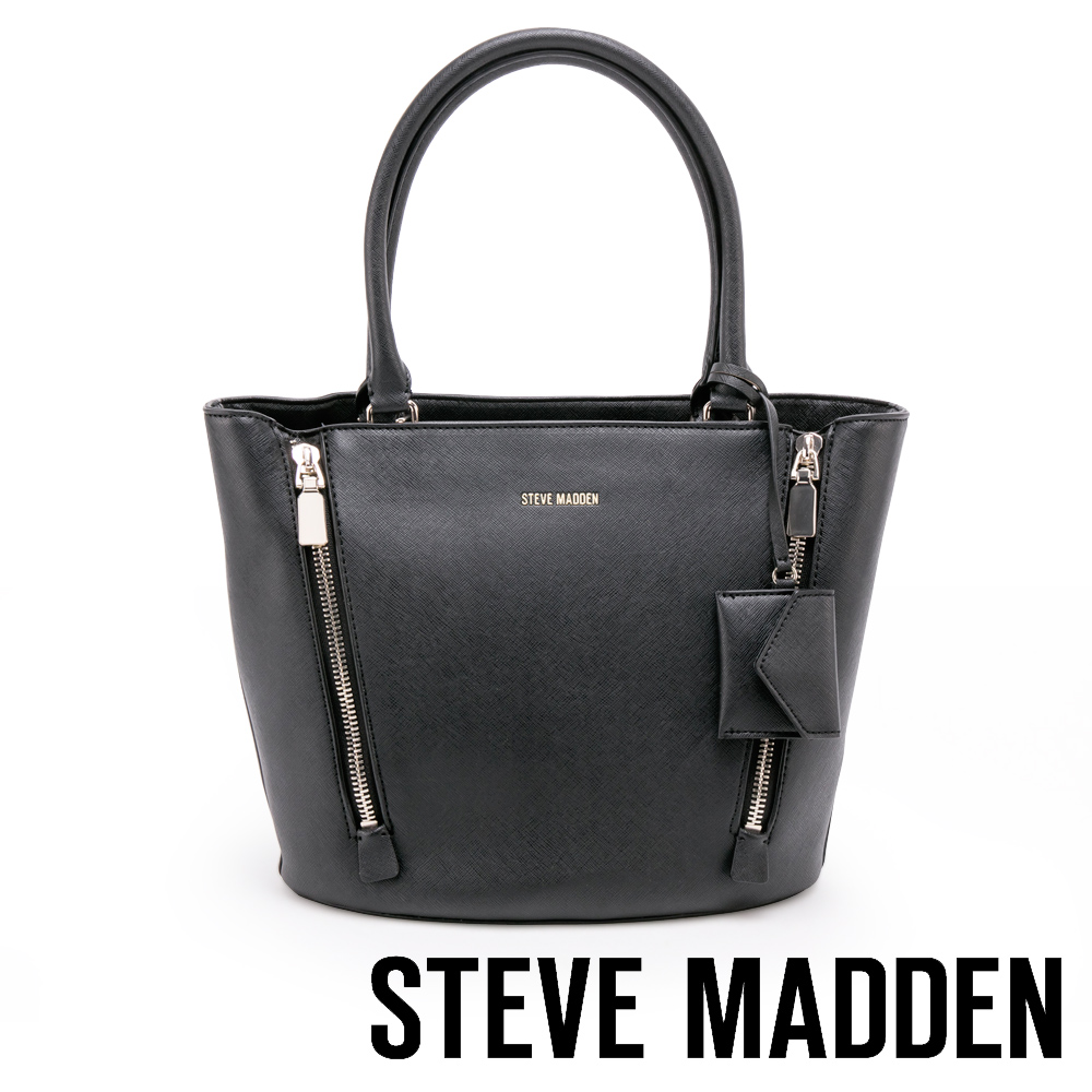 STEVE MADDEN-BMAURA-雙拉鍊手提肩背兩用包-黑色