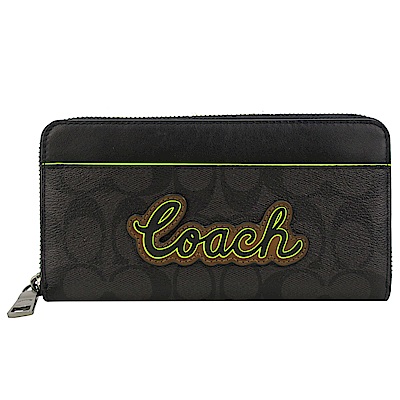 COACH 經典C LOGO 塗鴉PVC男用長夾(黑灰X螢光黃)