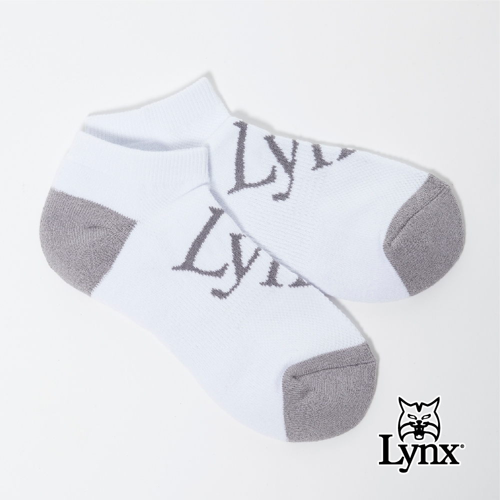 【Lynx Golf】Lynx字樣厚底舒適短襪-白底灰字(3入)