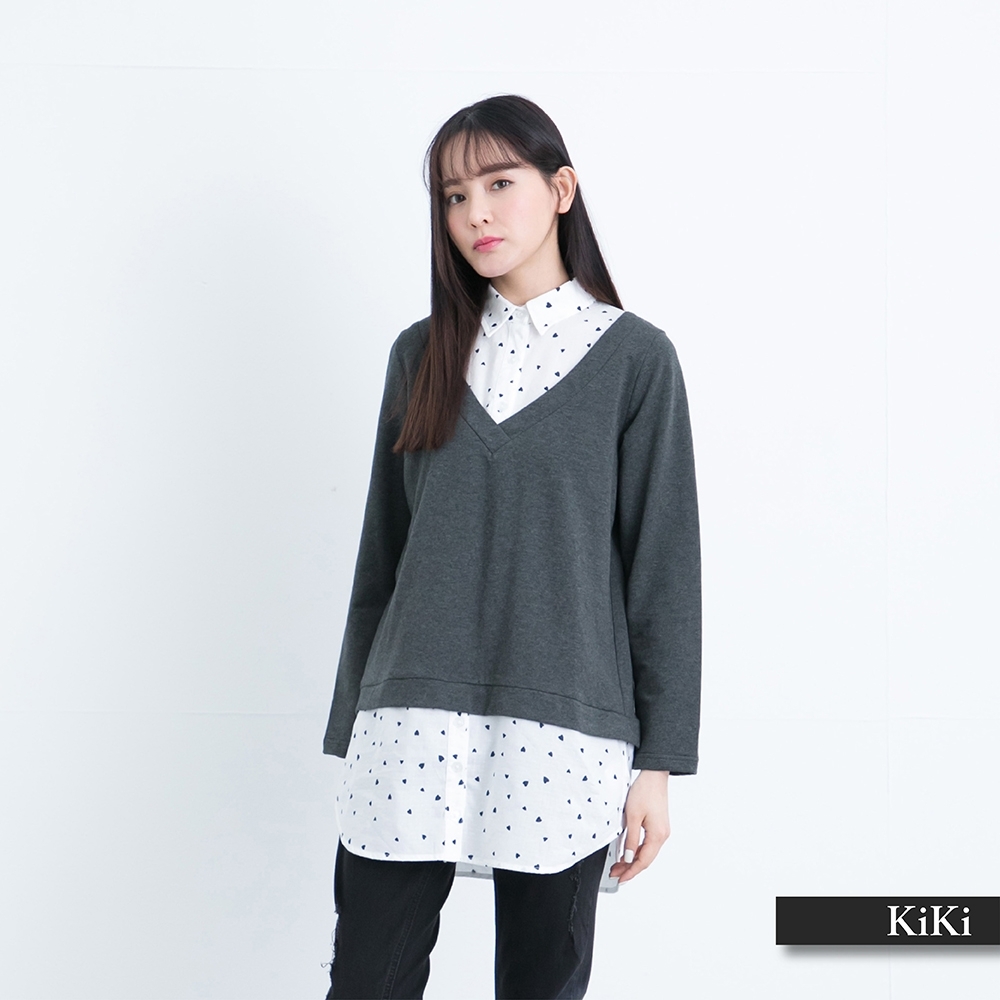 【KiKi】上班族休閒假兩件-上衣(二色/版型寬鬆)