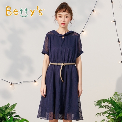 betty’s專櫃款　蝴蝶結領鬆緊腰雪紡洋裝 (深藍)