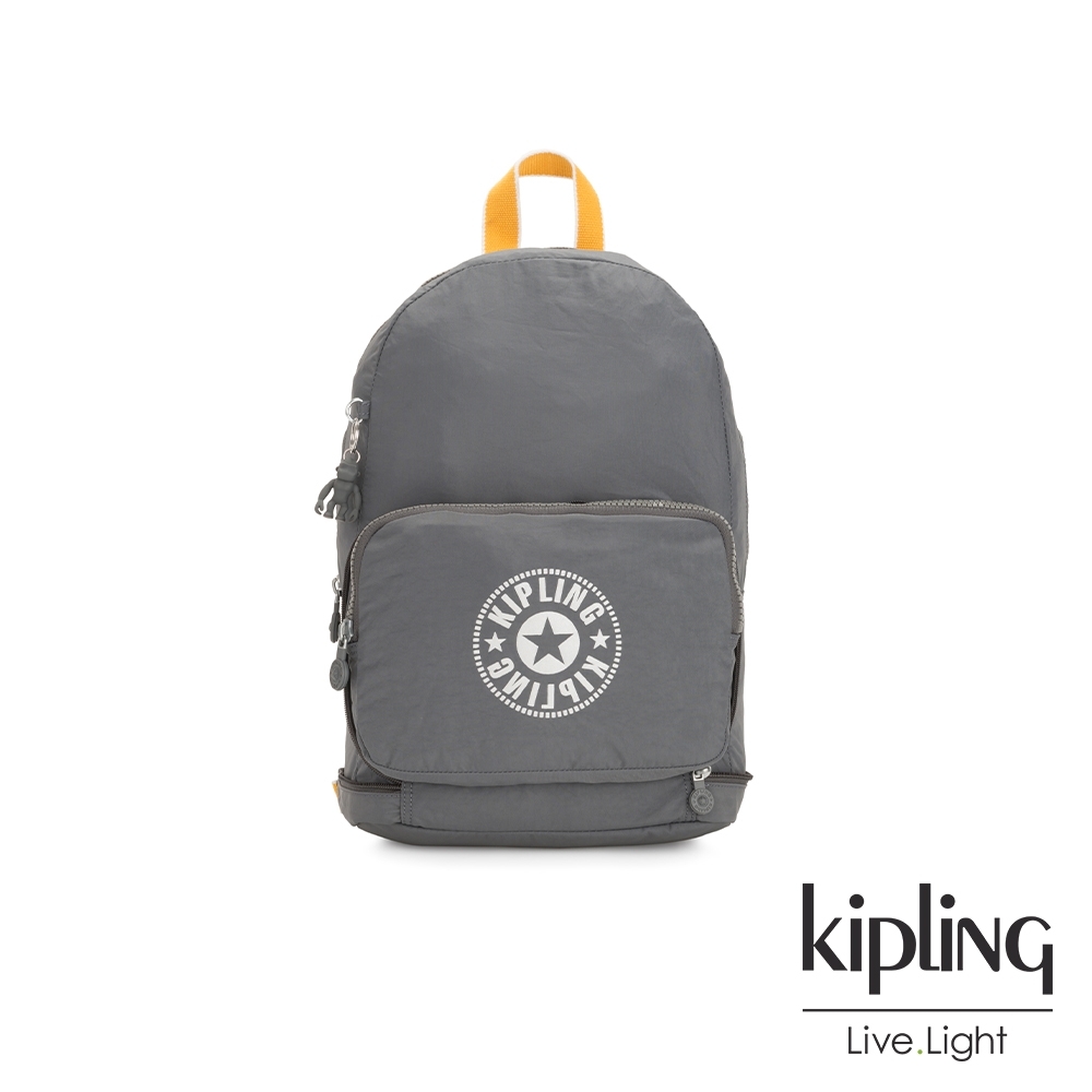 Kipling 質地灰品牌經典圓標二合一後背側背包-CLASSIC NIMAN FOLD
