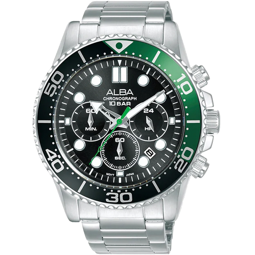 ALBA 雅柏 運動風潛水造型三眼計時手錶 送禮首選-45mm (AT3J39X1/VD53-X392G)
