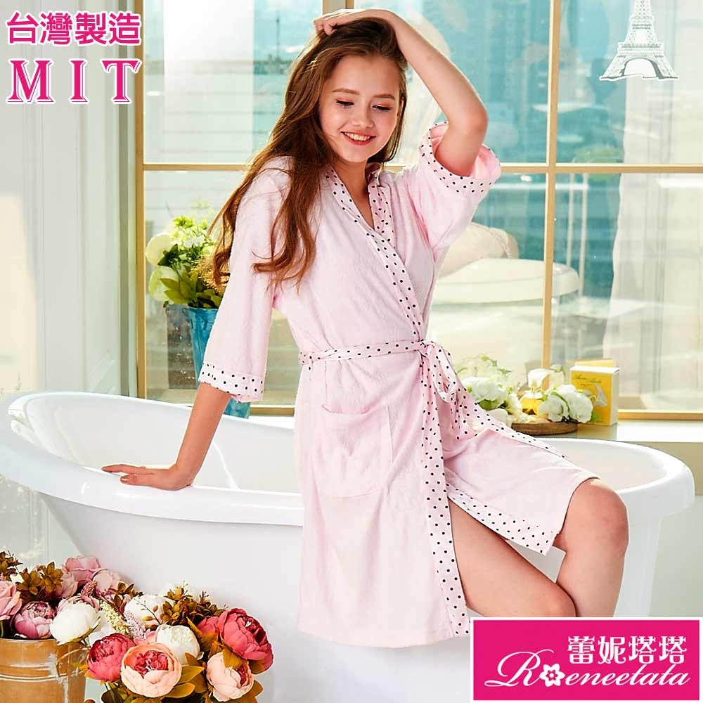 浴睡袍 MIT台灣製吸濕速乾毛巾布 女性舒適浴睡袍(69229粉) 蕾妮塔塔