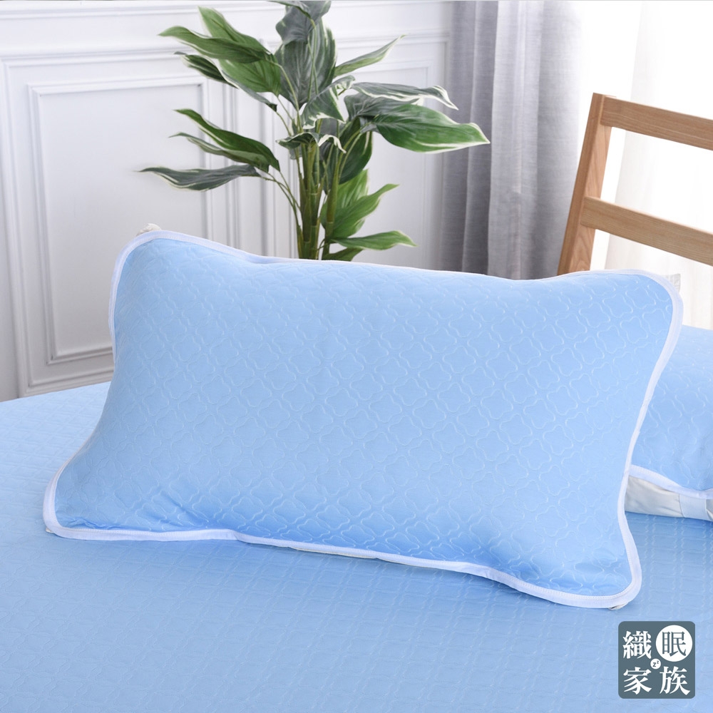 織眠家族 新激涼感纖維針織枕頭保潔墊(2入)-希望藍