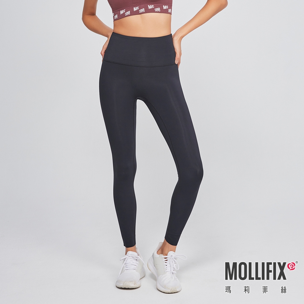 Mollifix 瑪莉菲絲 高腰彈力無痕瑜珈褲、瑜珈服、Legging (黑)