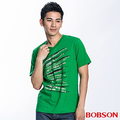 BOBSON 男款V領印圖短袖上衣(綠22027-40)