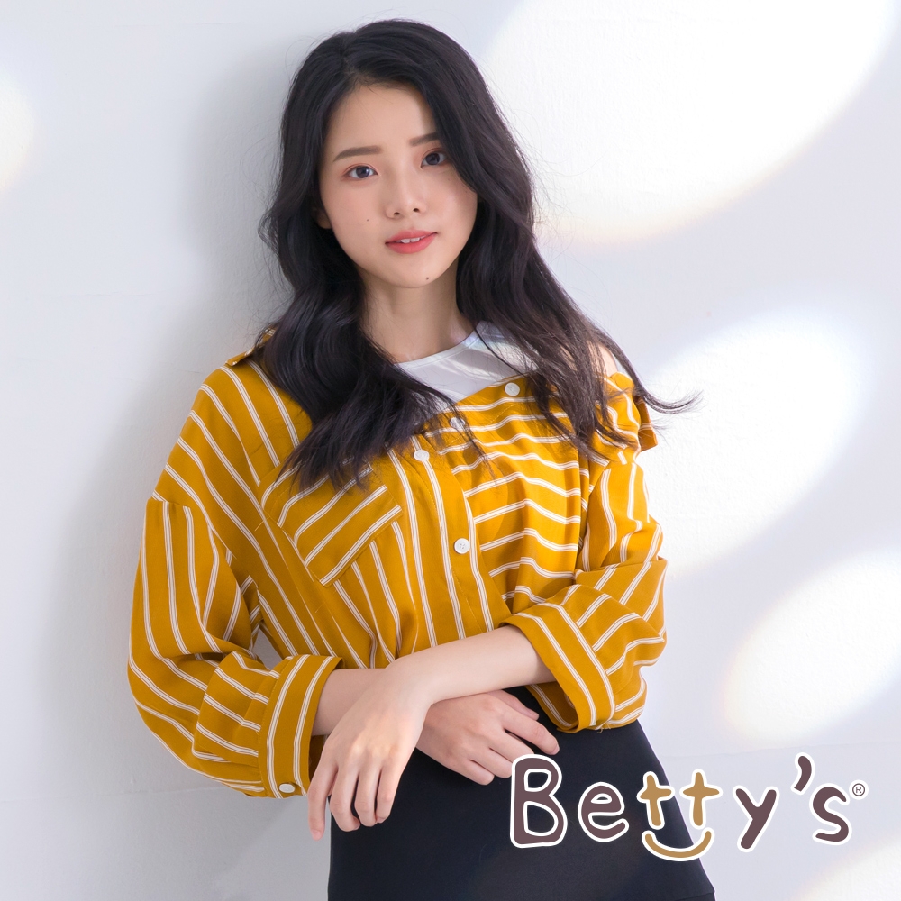betty’s貝蒂思　不規則設計條紋雪紡襯衫(土黃色)