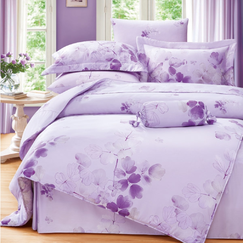Saint Rose頂級精緻100%天絲兩用被床包組(包覆高度35CM)-卉影紫-雙人