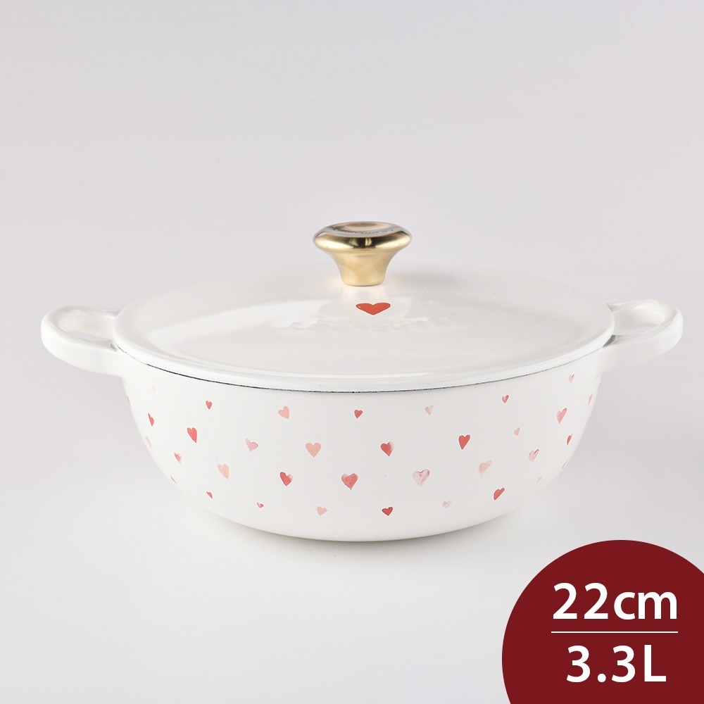 法國Le Creuset 甜心系列琺瑯鑄鐵媽咪鍋 22cm 2.6L 雪花白 金頭 法國製