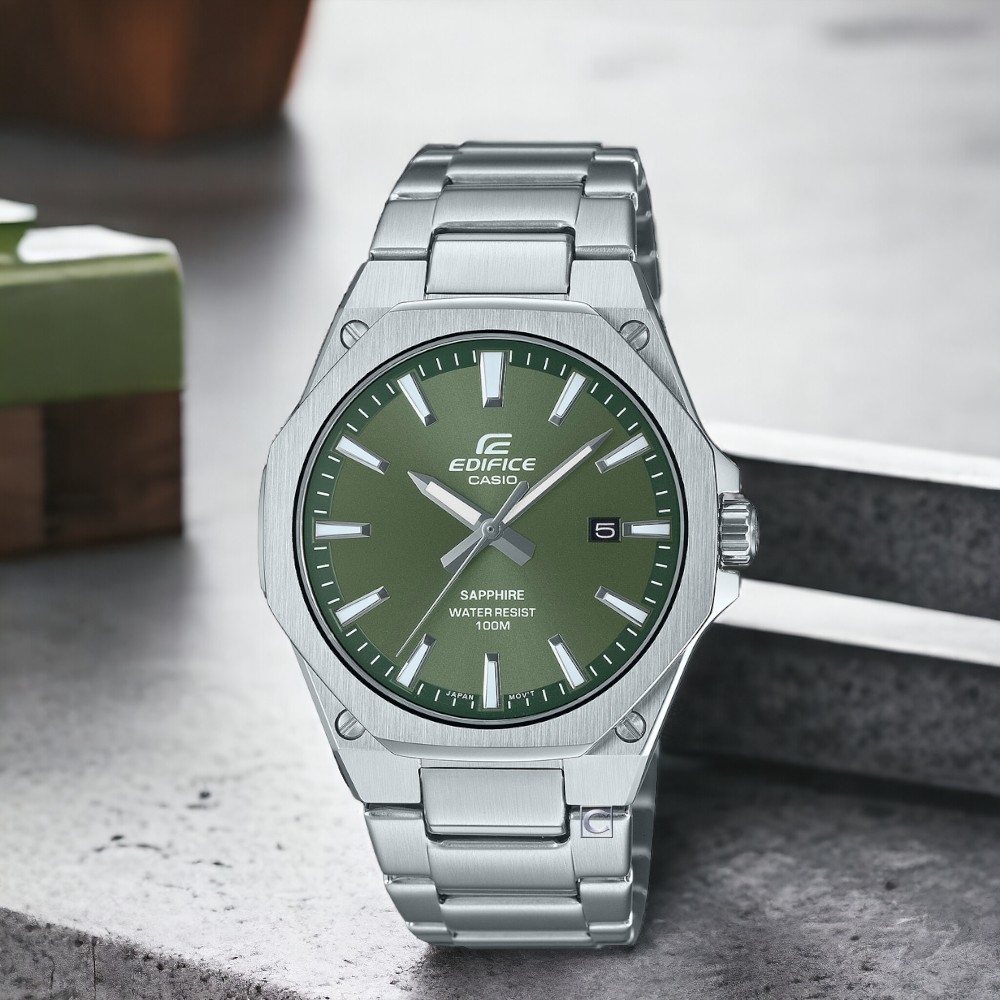 CASIO 卡西歐  EDIFICE 八角錶圈 輕薄 運動男錶-EFR-S108D-3AV 手錶 綠色 藍寶石