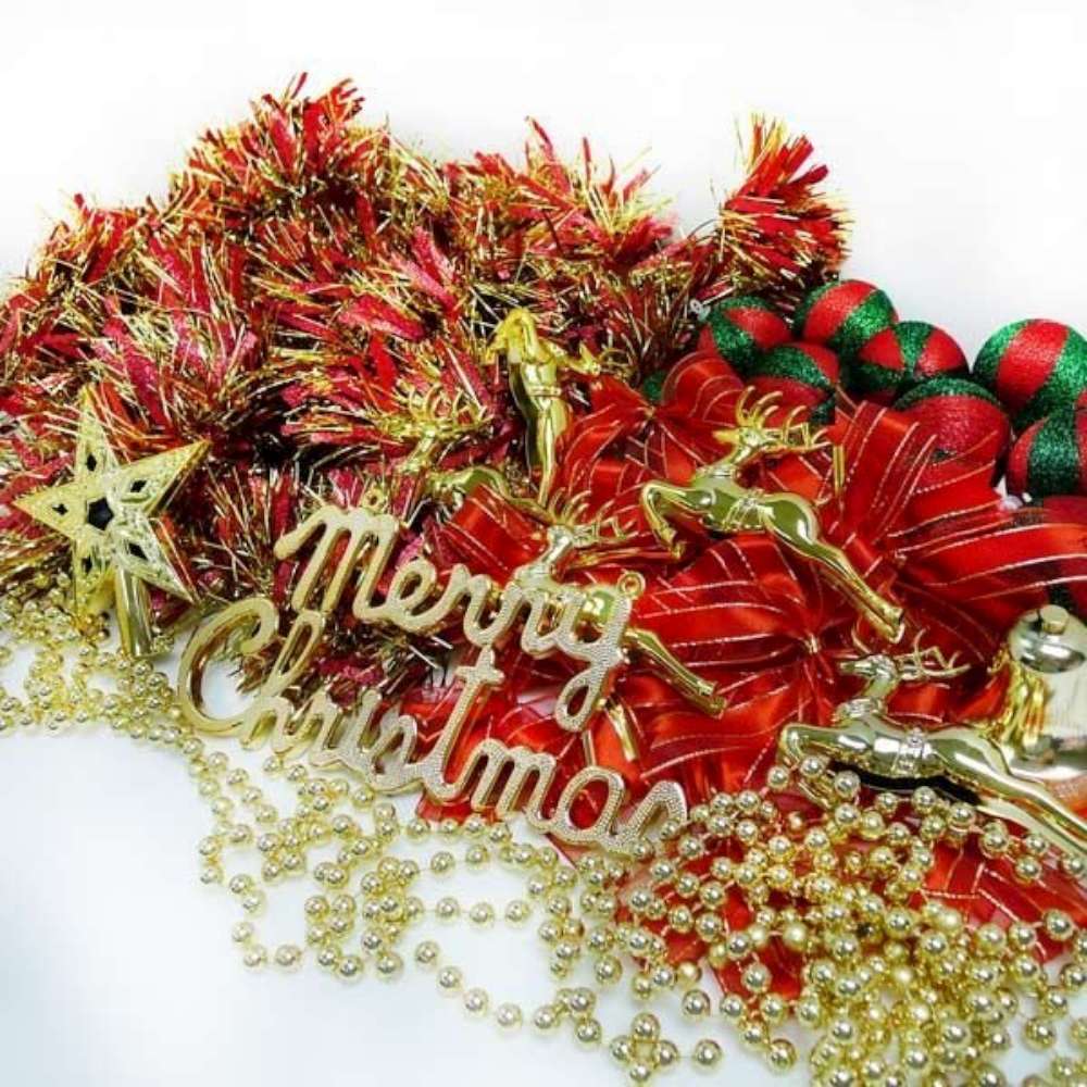摩達客 聖誕裝飾配件包組合~紅金色系(3尺(90cm)樹適用)(不含聖誕樹)(不含燈)