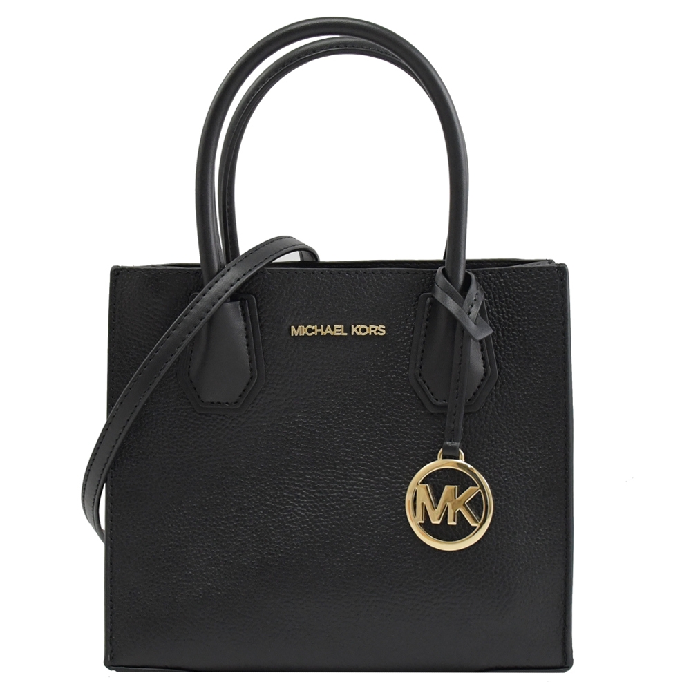 MICHAEL KORS  MERCER 素色荔枝皮革雙層兩用手提包(黑)