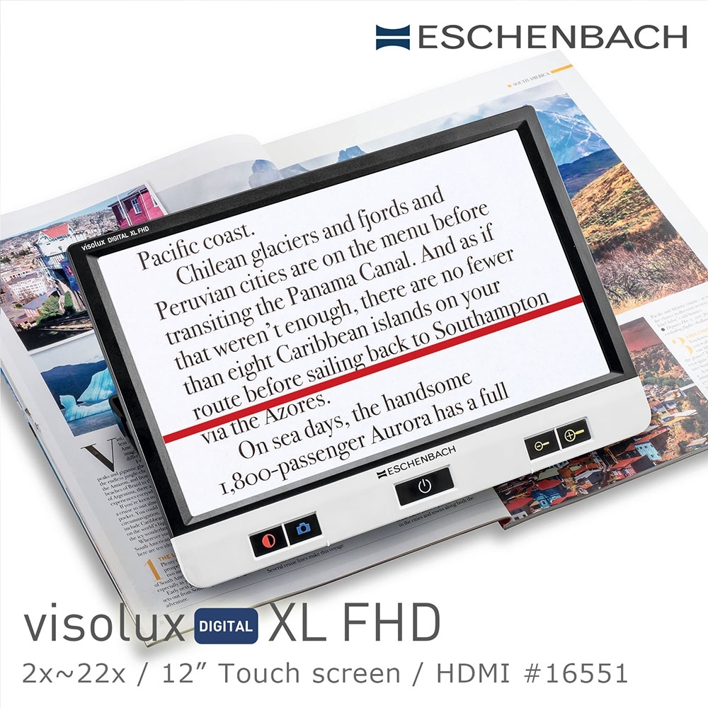 【德國 Eschenbach 宜視寶】visolux DIGITAL XL FHD 2x-22x 12吋高畫質HDMI觸控可攜式擴視機 16551 (公司貨)
