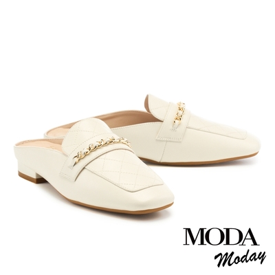 穆勒鞋  MODA MODAY 韓系質感全真皮方頭低跟穆勒鞋－白