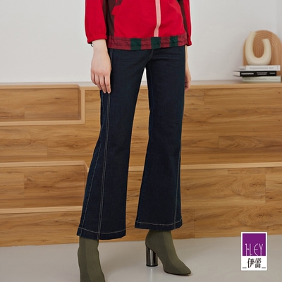 ILEY伊蕾 立體車線造型微喇叭棉質牛仔褲(深藍色；M-XL)1223308601