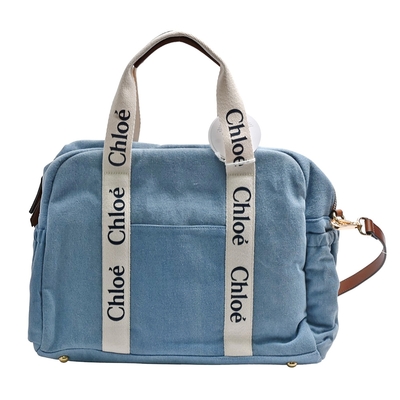 CHLOE 經典SAC A LANGER品牌LOGO帆布手提/肩背媽媽包(牛仔藍色)