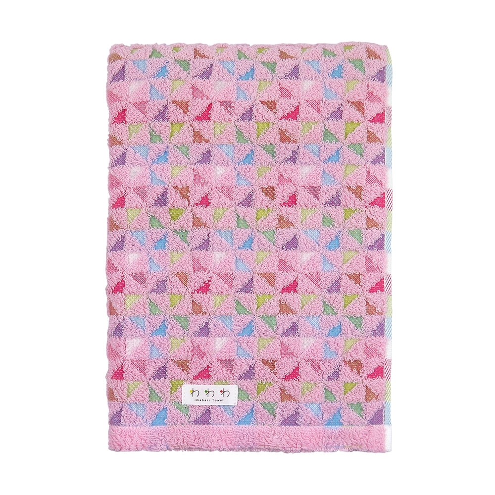日本丸真 日本製今治認證經典和風設計浴巾 繽紛三角 桃粉色