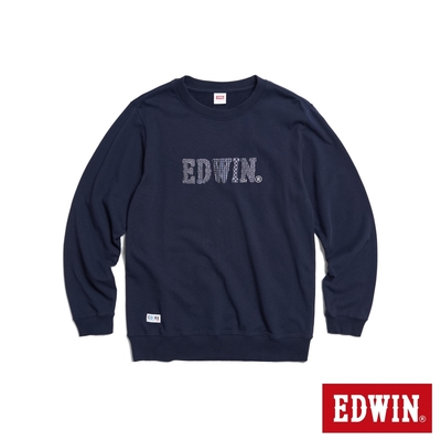 EDWIN 再生系列 CORE 刺仔繡拼布LOGO厚長袖T恤-男-丈青色