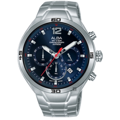 ALBA 雅柏 IG廣告款 型男計時錶 送禮首選-藍x44mm (AT3G37X1/VD53-X353B)