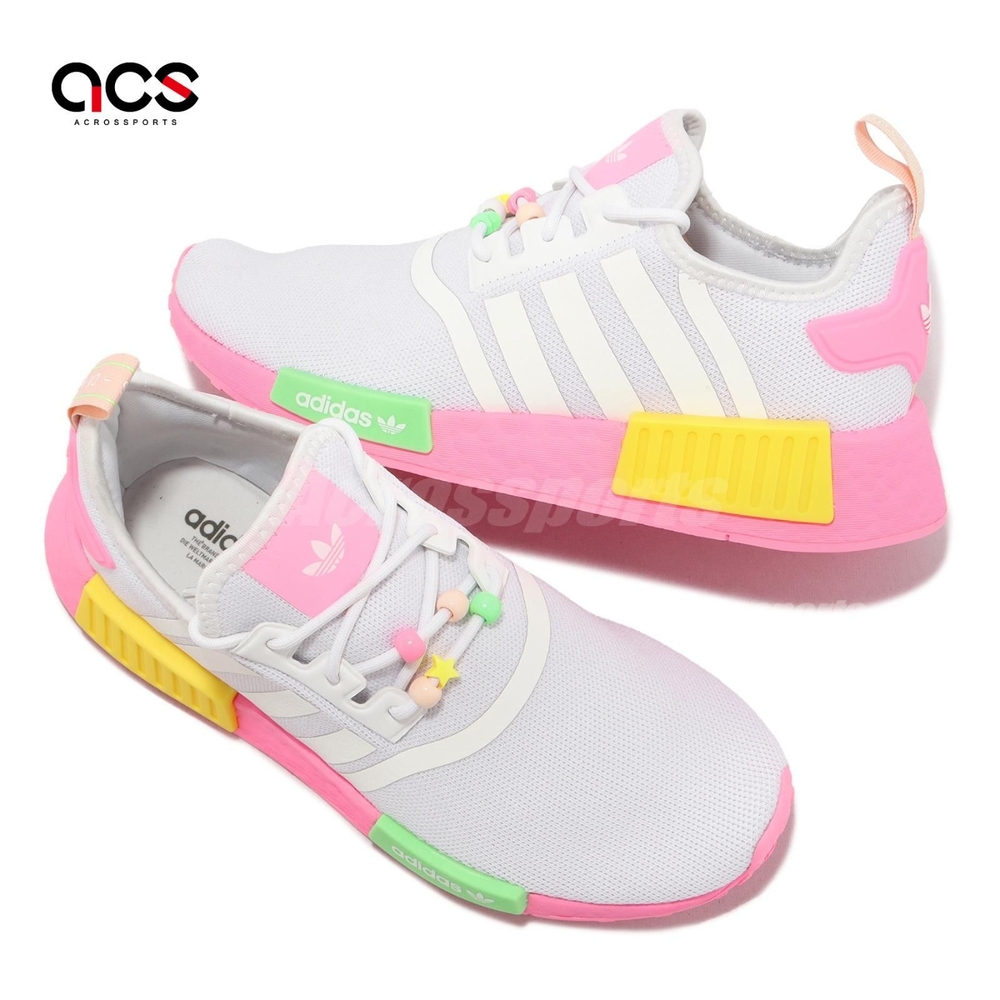 adidas 運動鞋NMD R1 J 大童鞋女鞋灰粉串珠拼接緩衝愛迪達HP7882