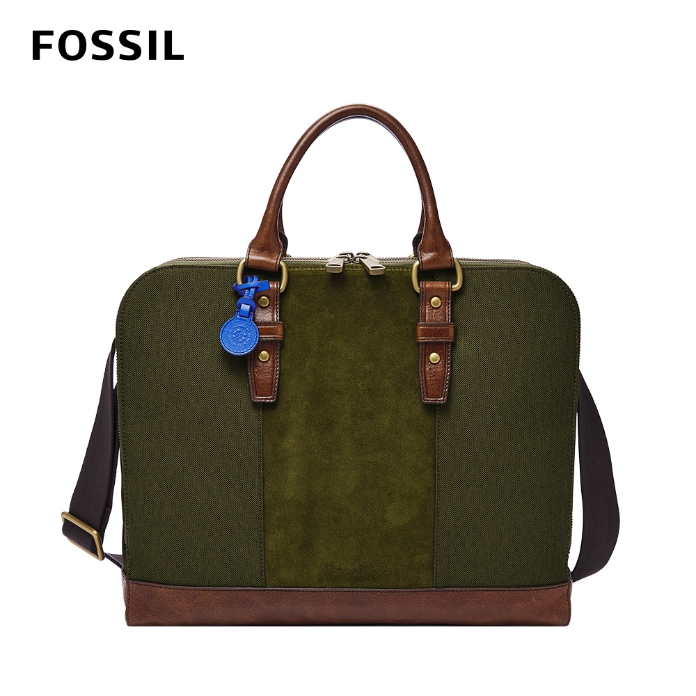 FOSSIL Dillon 經典異材質拼接公事包-綠色 MBG9566386